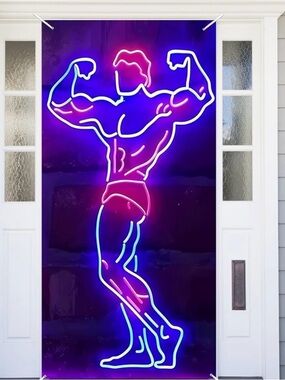 Neon Bodybuilder Wall Art - Purple and Pink